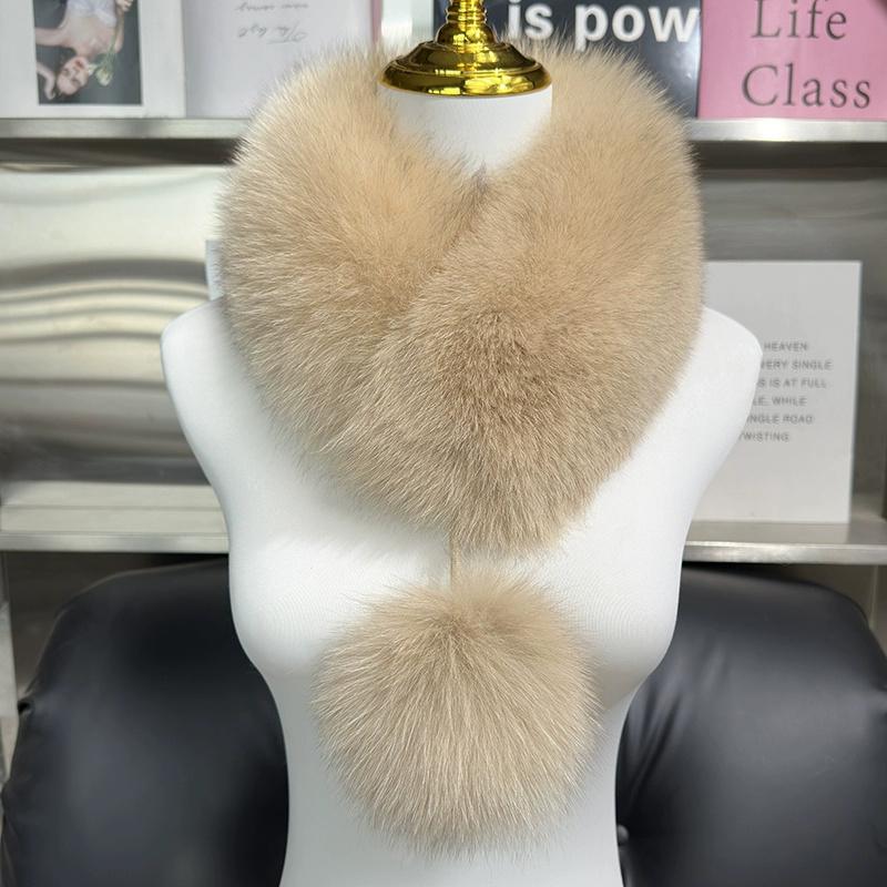 Hot sale real fox fur scarf Girls outdoor thickened warm fur scarves Women winter luxury fox fur collar fluffy fur ball scarf