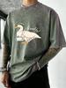 The Big Goose Who Loves Drawing Print Washed T Shirts Men Summer Cool TShirt Loose Vintage Tops Casual Cotton Short Sleeve