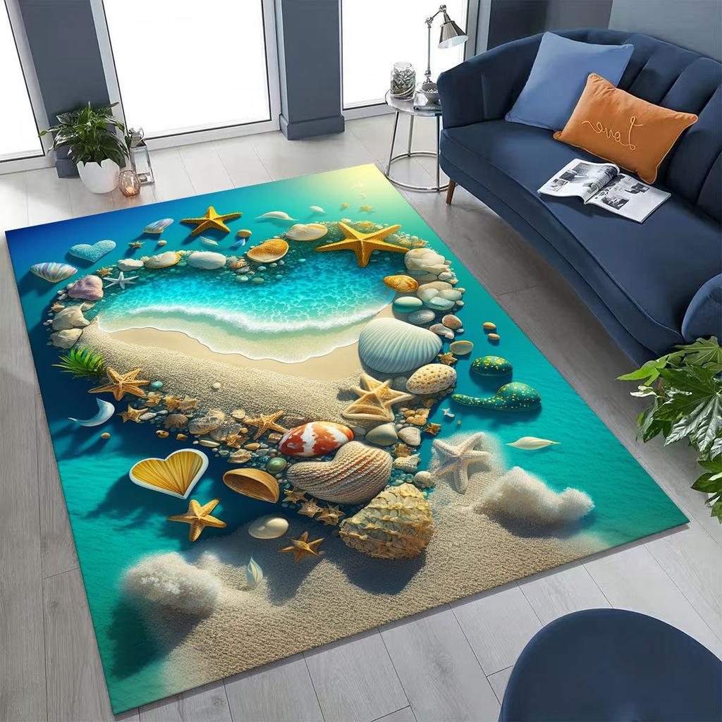Dream Starfish Shell Tropical Beach Sea Star Art Rug for Bedroom Living Room Sofa Home Doormat Decor,Large Non-slip Floor Mat