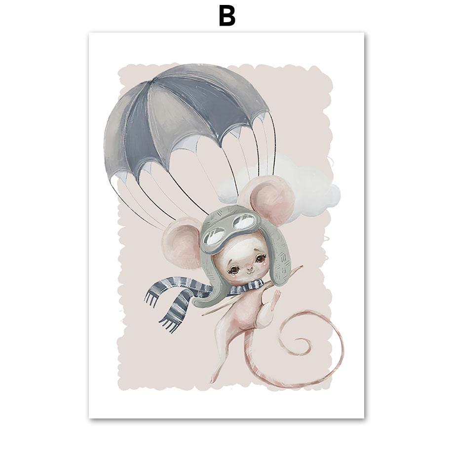Lustiger Bär Hase Babybuch Ballon Kinderzimmer Poster Cartoon Wandkunst Druck Leinwandmalerei Baby Kinderzimmer Heimdekoration Bild