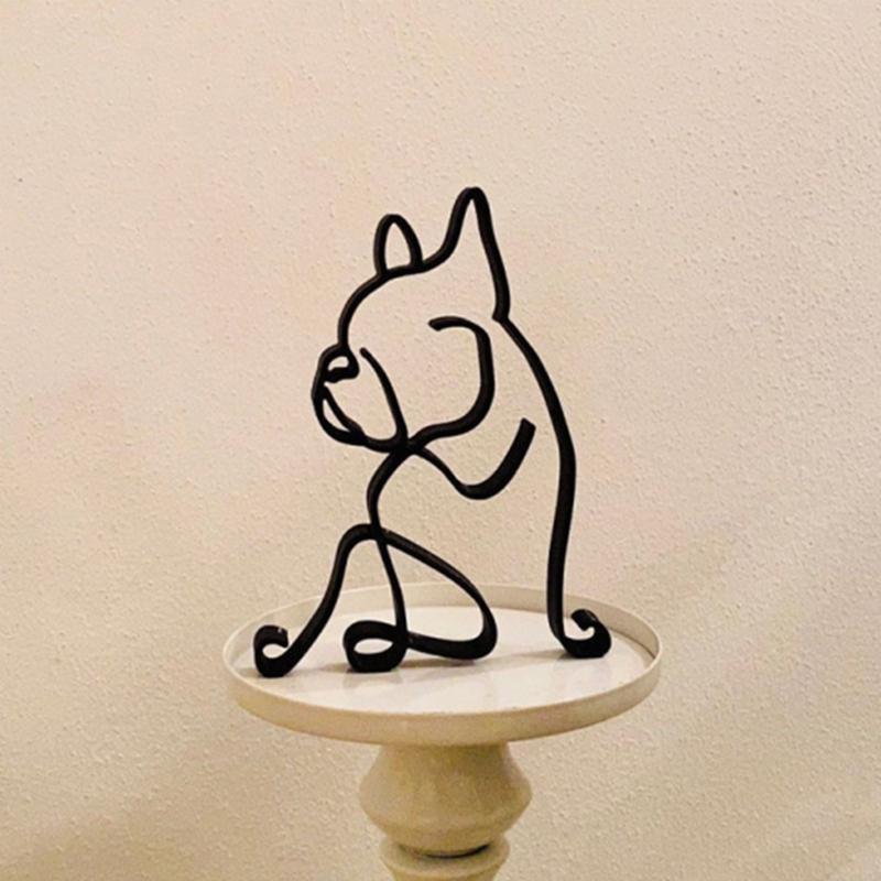 62KD Wrought Iron Dog Sculpture Minimalist Art Desktop Ornament Metal Animals Statue