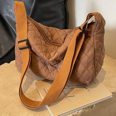 Large-capacity Crossbody Bags for Women Forest-style Versatile Single-shoulder Bags for Women Unique Niche Down-filled Rhombic Grid Bags