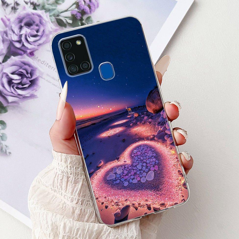 Clear For Samsung A21s SM-A217F SM-A217M Cover For Samsung Galaxy A21s Case Cute Luxury Butterfly Love Flowers Cool Painted