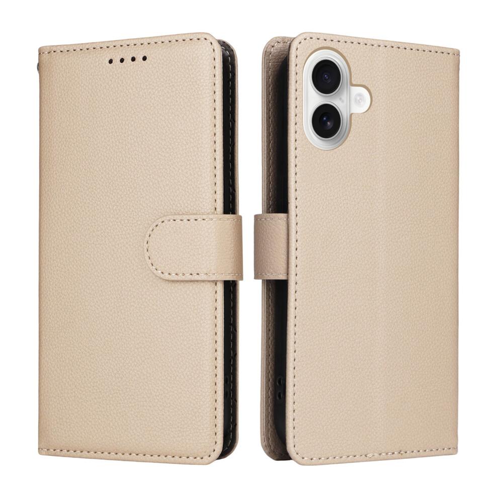 (iPhone 16, Creamy White) For iPhone 16 Case RFID Blocking 3 Card Slots PU Leather Phone Cover with Wrist Strap