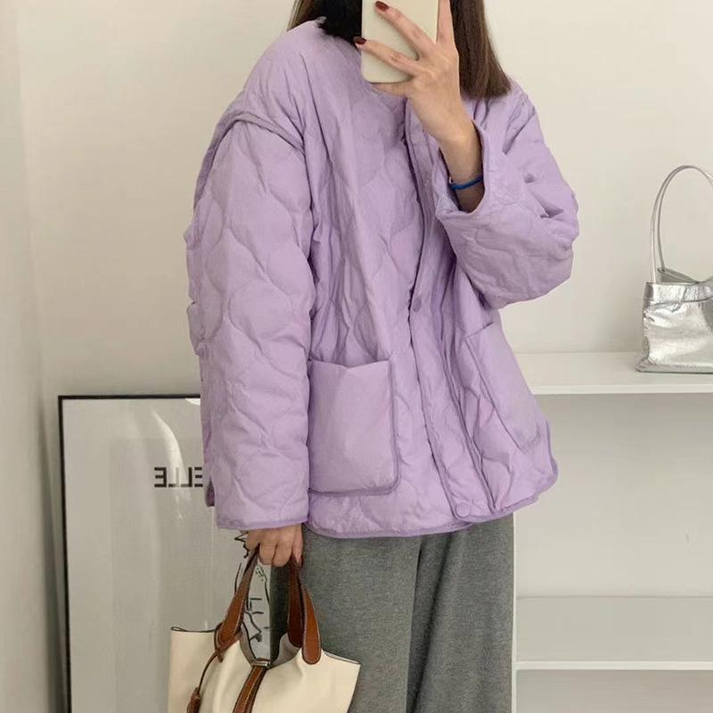 Short Rhombus Down Jacket Women's 2024 Winter New Fashionable Big Pocket Warm Small White Duck Down Jacket Trendy