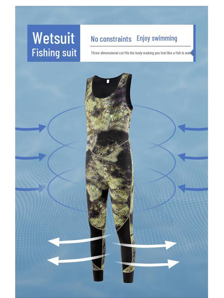 5mm Camo Hooded Wetsuit for Men & Women - Professional Diving, Hunting, Cold-Proof Fishing Suit.