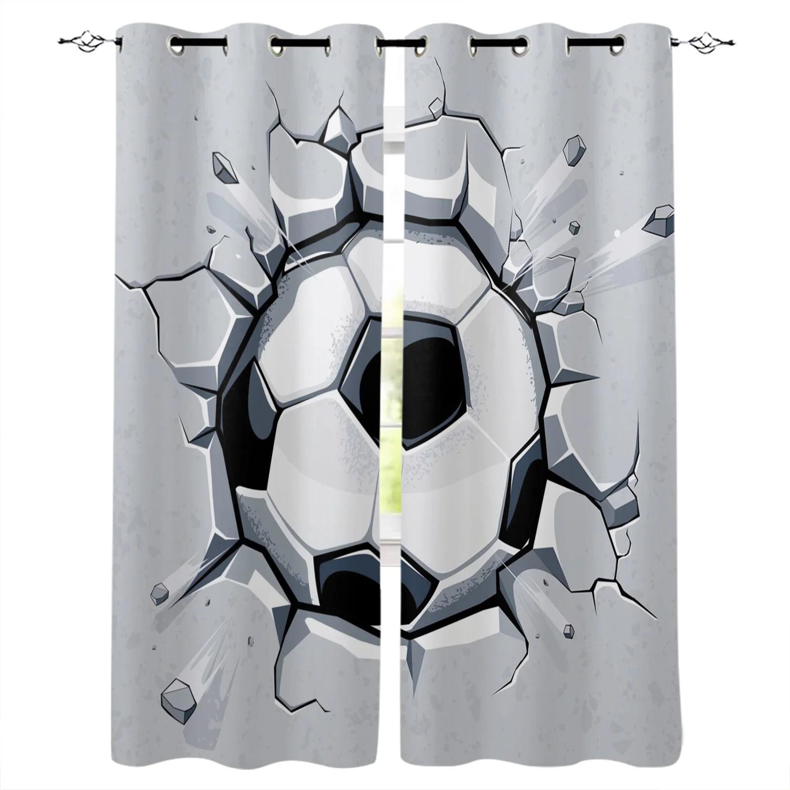 

2Panels Cartoon Football Net Blue Curtains for Kitchen Bedroom Living Room Window Curtains Grommet Top cortinas para el hogar 2x100W240H(CM)&Rod Pocket