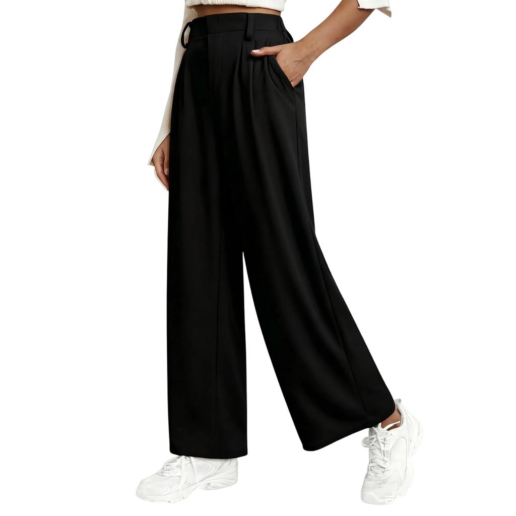 High Waist Wide Leg Pants for Women Casual Loose Fit Trousers with Side Pockets and Pleated Front Suitable for Daily Wear and Office