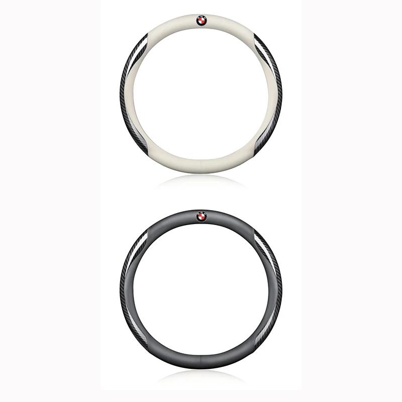 PU Leather Carbon Fiber Car Steering Wheel Cover Emblem Car Accessories For BMW 50th Kith M X1 X2 X3 X4 X5 X6 X7 E46 E90 E60 F10