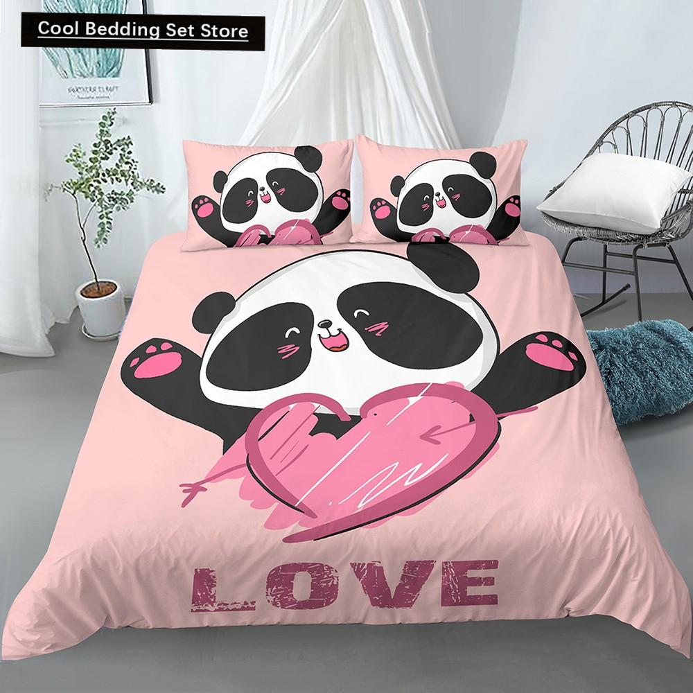 Cartoon Lovely Panda Bedding Set White Bed Linen 3D Print Gift for Kids Girls 2/3pcs Twin Single Queen King Size Duvet Cover Set