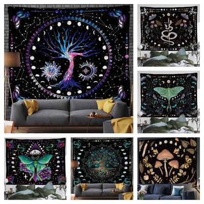 Tree Of Life Tapestry Wall Hanging Moon Phase Snake Tapestries Trippy Bohemia Hippie Mushroom Moth Floral For Living Room Bedroo