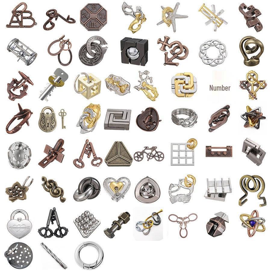 Kongming Lock Puzzle Set: Nine Interlocking Alloy Rings - Educational Disentanglement Toy