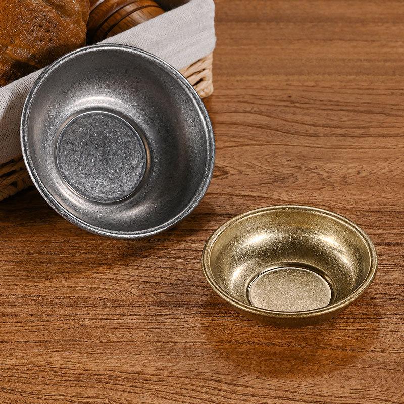 1PC Retro Stainless Steel Sauce Small Dish Round Seasoning Dish Tomato Sauce Cup Dipped in Soy Sauce Small Plate