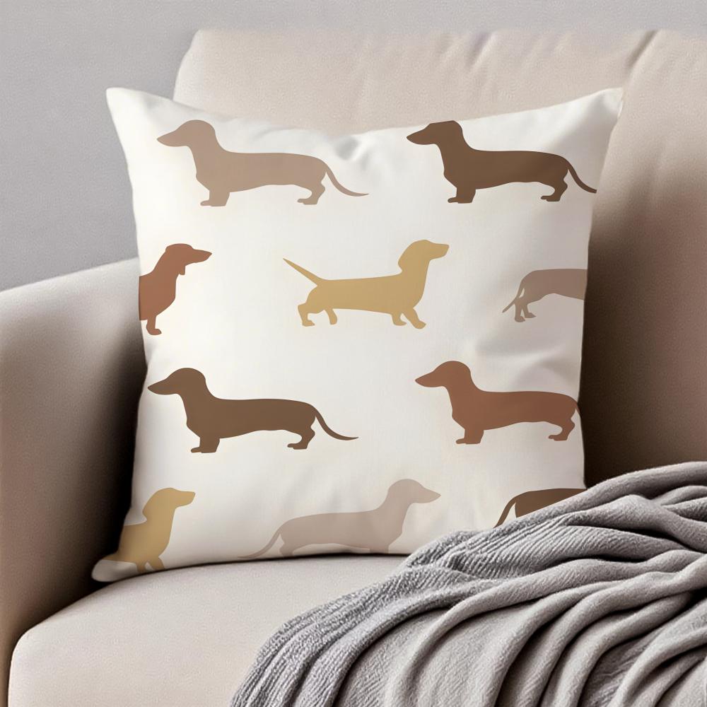 CUTE Dachshunds Cushion Cover Pillowcase Antidustmite Invisible Zipper Short Plush Sofa Cushion