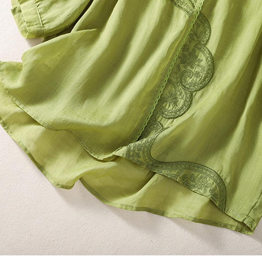Fashion Women's Shirt Five-quarter Sleeve Spring And Summer Loose Top Embroidered Shirt