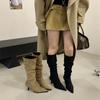 High Heel Pointed Khaki Suede Pile Boots Women's Shoes 2025 Autumn and Winter Single Boots Skinny Long Knight Boots
