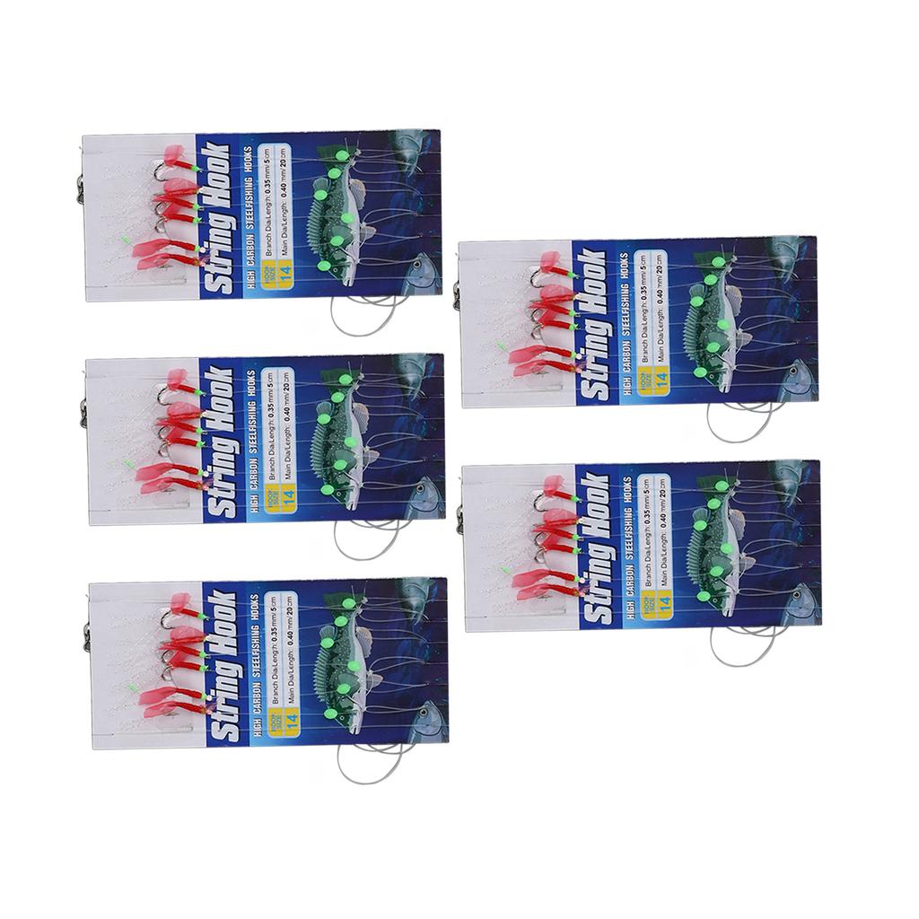 5 Groups Bait String Hook Anti Winding 6 Hooks for White Bar Sea Bass Mandarin Fish Model 14