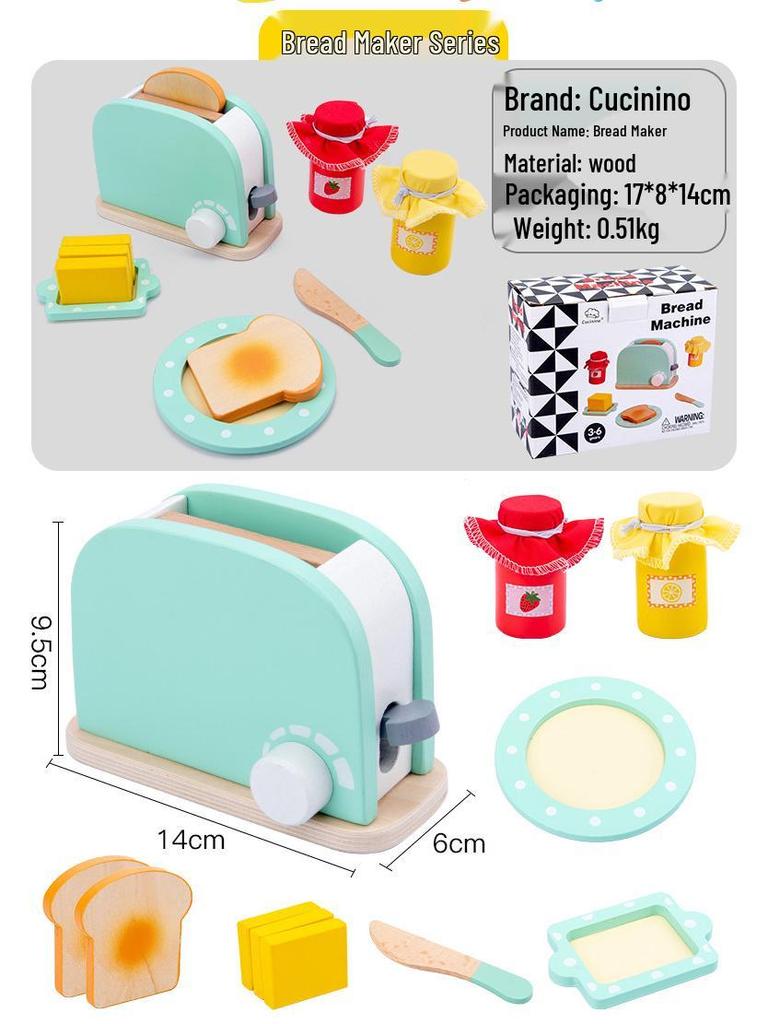 Kids' Wooden Kitchen Pretend Play Set with Oven, Toaster & Waffle Toys