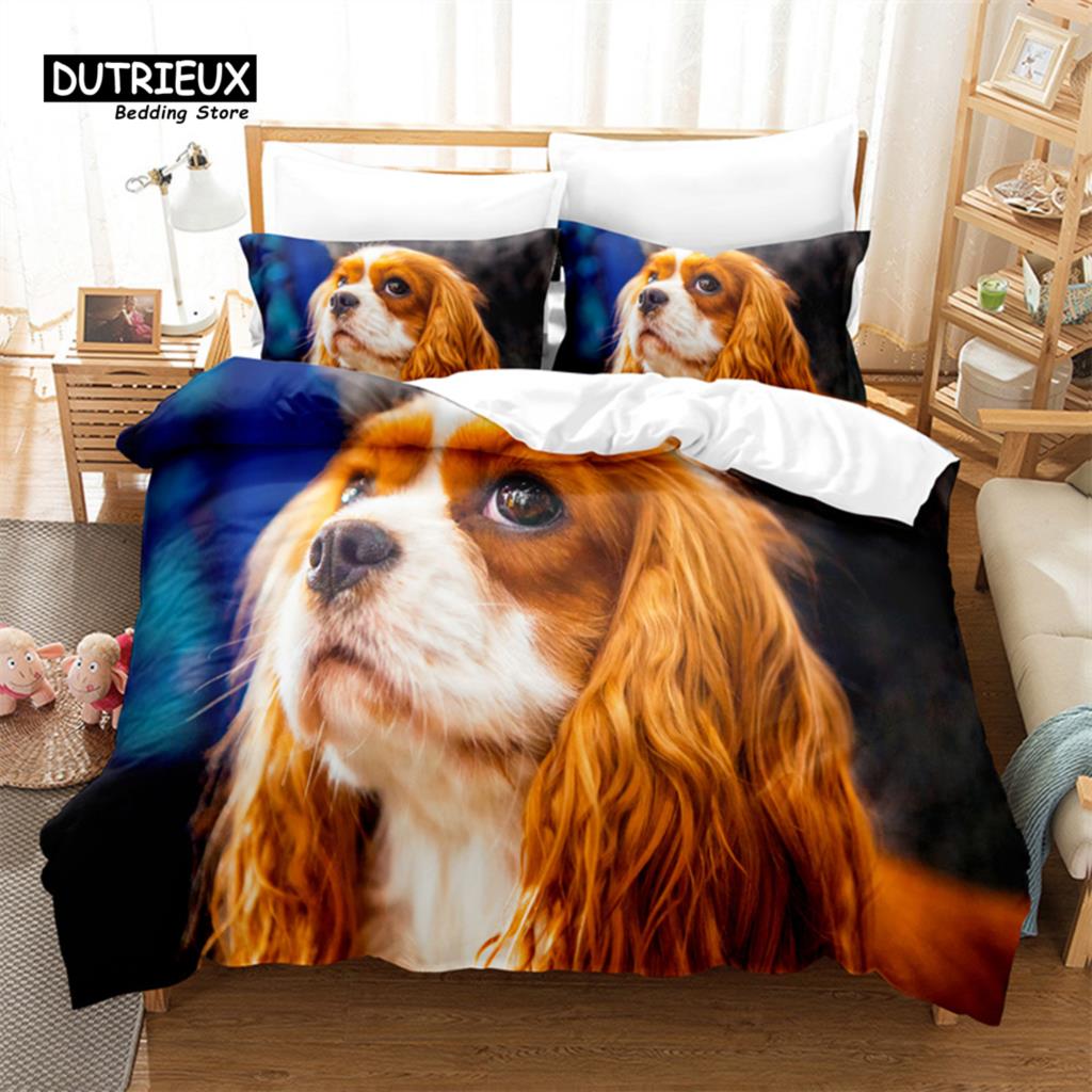 Cat And Dog Bedding Set, 3Pcs Bed Cats Duvet Cover Set, Soft Comfortable Breathable Duvet Cover, For Bedroom Guest Room Decor