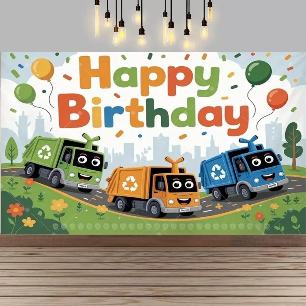 Recycling bin garbage truck theme party decoration background, garbage bin children's birthday party banner photography Backdrop10