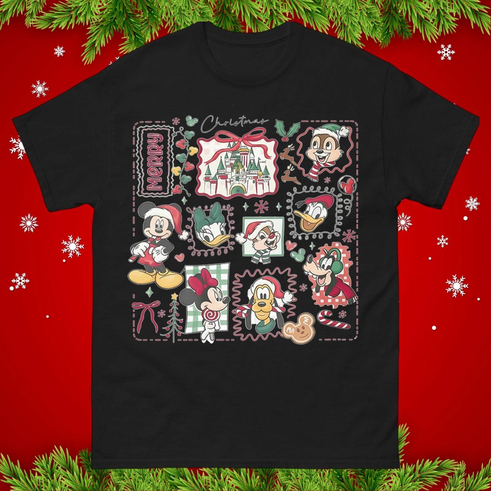 Disney Squad Christmas T-Shirt Cute Mickey Mouse Friends Family Gift Tee Top XL