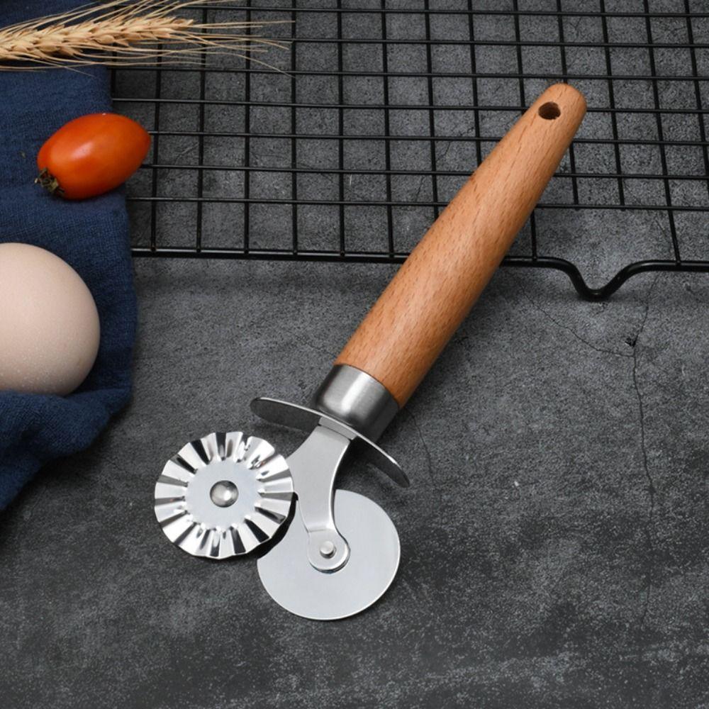 2 in 1 Biscuit Embossing Rolling Wheel Double Wheel Pasta Cutter Ravioli Mold Baking Tool