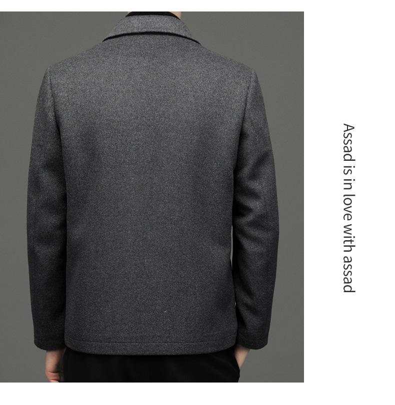 Pánský nový podzimní a zimní ležérní vlněný kabát s klopami