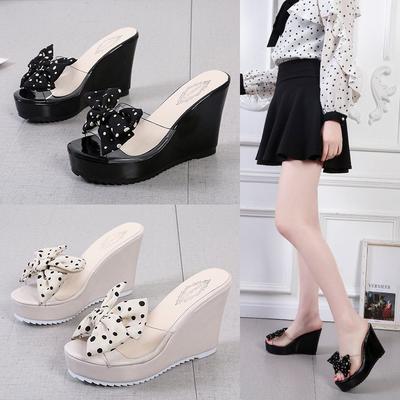 Polka Dot Vrouw Zomer Wedge Comfortabele Sandalen Platform Dames Strik Peep Toe Platform Wedges Schoenen Pantoffel