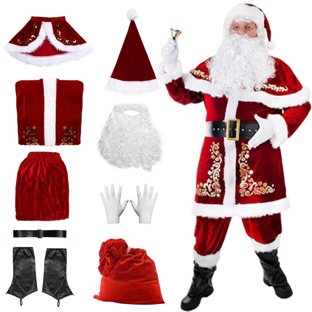 Matreeglam Santa Claus Adult Santa Thick Set with Perfect for and Parties Costume, Outfit, 9-Piece Sequins, Parties, Events, Year-End (XL)