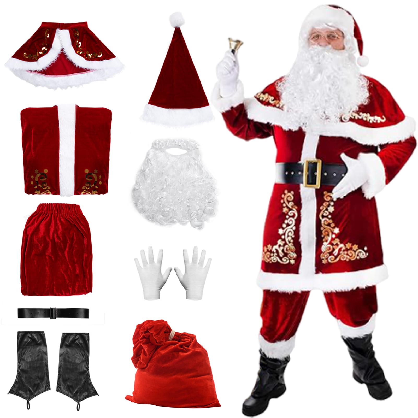 

Matreeglam Santa Claus Adult Santa Thick Set with Perfect for and Parties Costume, Outfit, 9-Piece Sequins, Parties, Events, Year-End (XL)