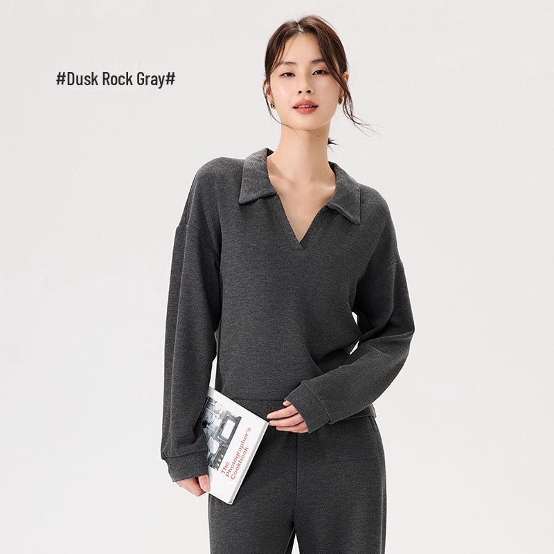 

Женский трикотажный топ с лацканами в французском стиле, теплый, с длинным рукавом, для осени/зимы Medium