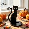 Anti Deformation Wood Base Halloween Wooden Shadow Candle Holder, Scarecrow Bat Black Cat Ghost Silhouette Artistic Table Ornament for Home