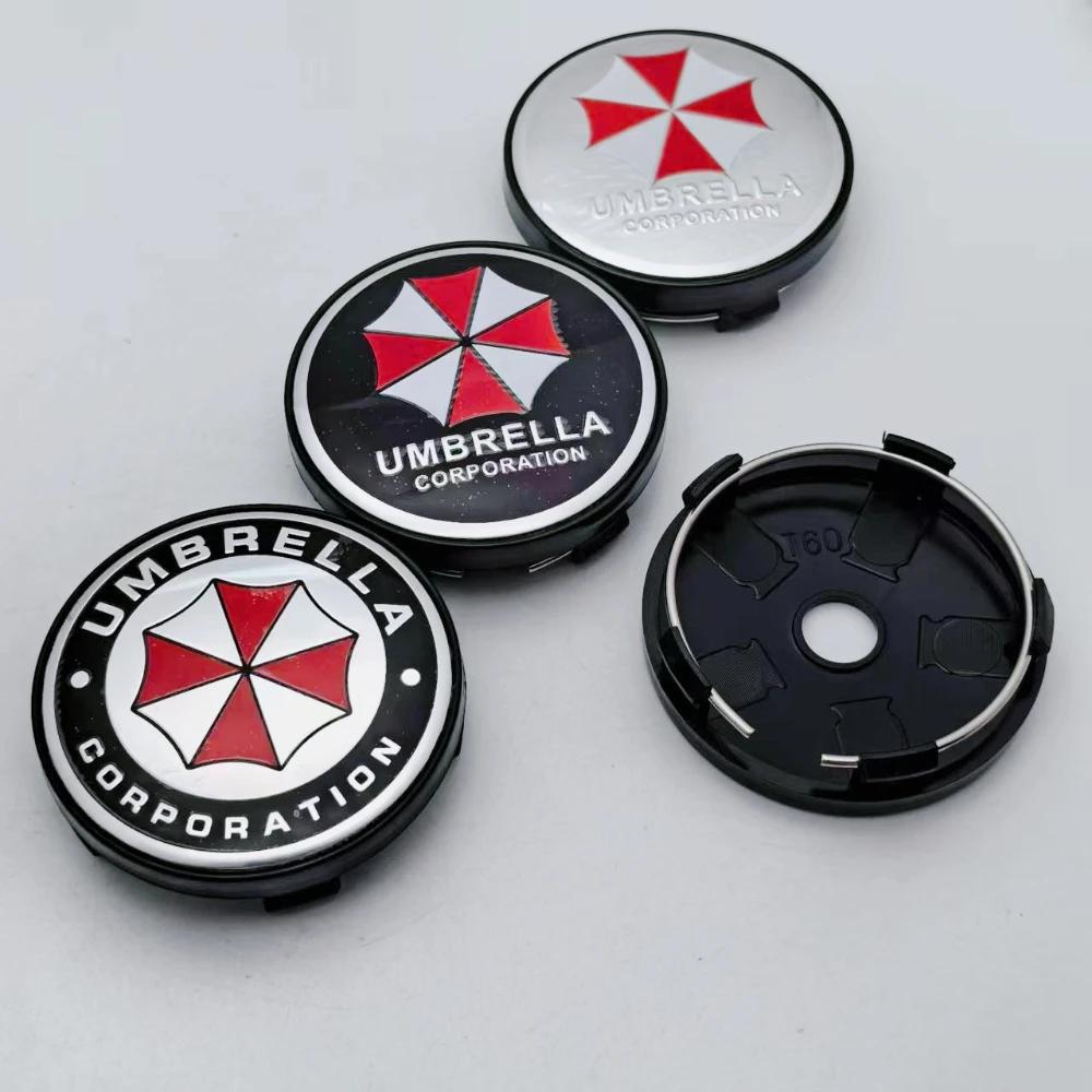 4pcs Umbrella Logo Badge Emblem Car Wheel Center Caps O.D 60MM Clips 56MM Wheels Hub Cap Rim Hubcaps Dust Cover Car Accessories