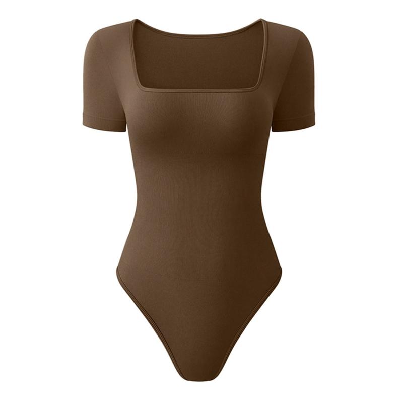 Women's Square Neck Bodysuit Ribbed Short Sleeve Sports Yoga Shapewear