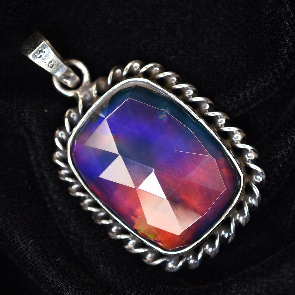 Natural Opal Pendant Cushion Cut 35.65 ct Sterling Silver October Birthstone for Gem Collections