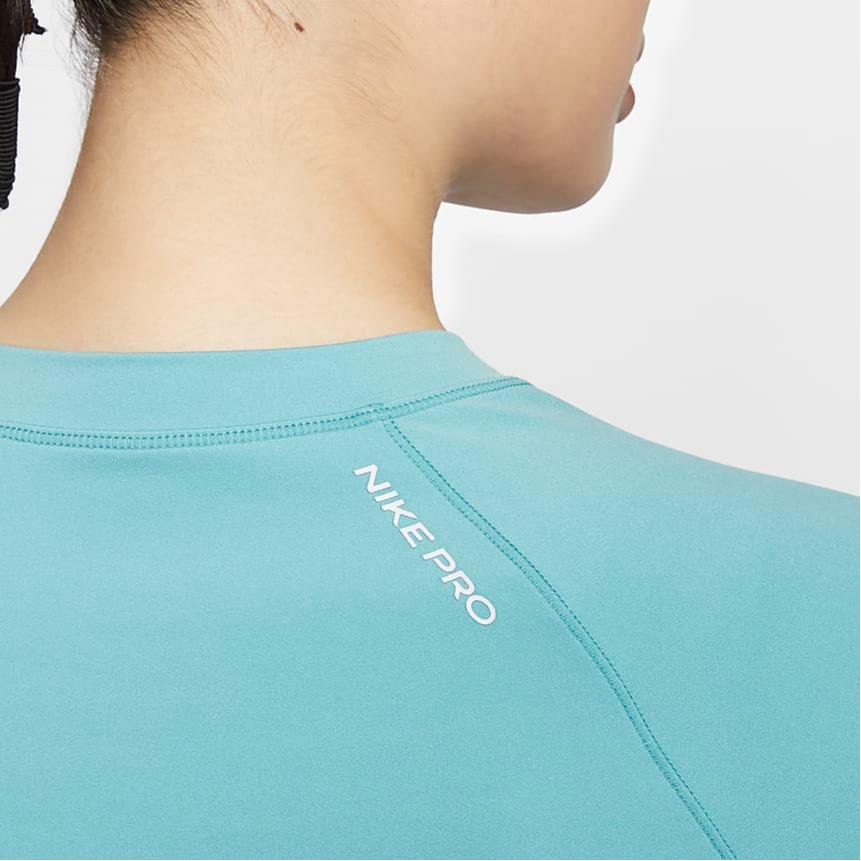 Nike Pro Dri-FIT Quick-Dry Solid Color Breathable Mesh Training Short Sleeve Raglan T-Shirt Women Tops Denim-Blue-Green White FV7843-464