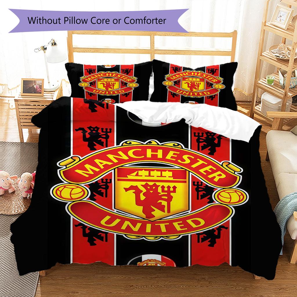 Man Utd Bedding Quilt Set Quilt Cover Pillowcase Home Decoration Birthday Gift (1 * duvet cover + 2 * pillowcase, without core)