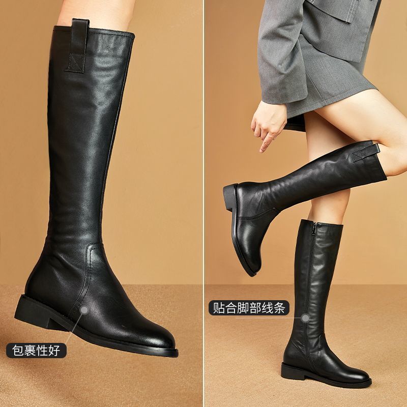 2025 Boots Women's Autumn New Women's Leather Boots Fashion Versatile Knee Boots Skinny High Waist Knight Boots Single Boots