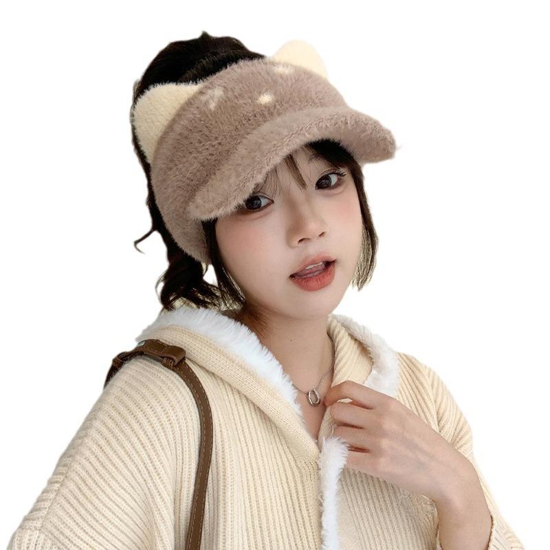 Korean Version of Autumn and Winter New Hat for Women Cute Cat Knitted Wool Hat Small Fresh Winter Warm Duck Tongue Cap