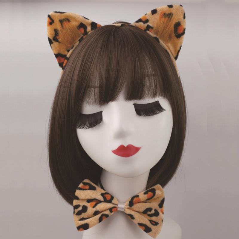 Leoparden Kostüm Set Leoparden Ohren Schwanz Schleifen Nase Handschuhe Tier Kostüm Set Zubehör Kinder Halloween Cosplay Requisiten