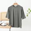 Women's Summer Patchwork Loose T-Shirt with Round Neck and Five-Sleeve Design