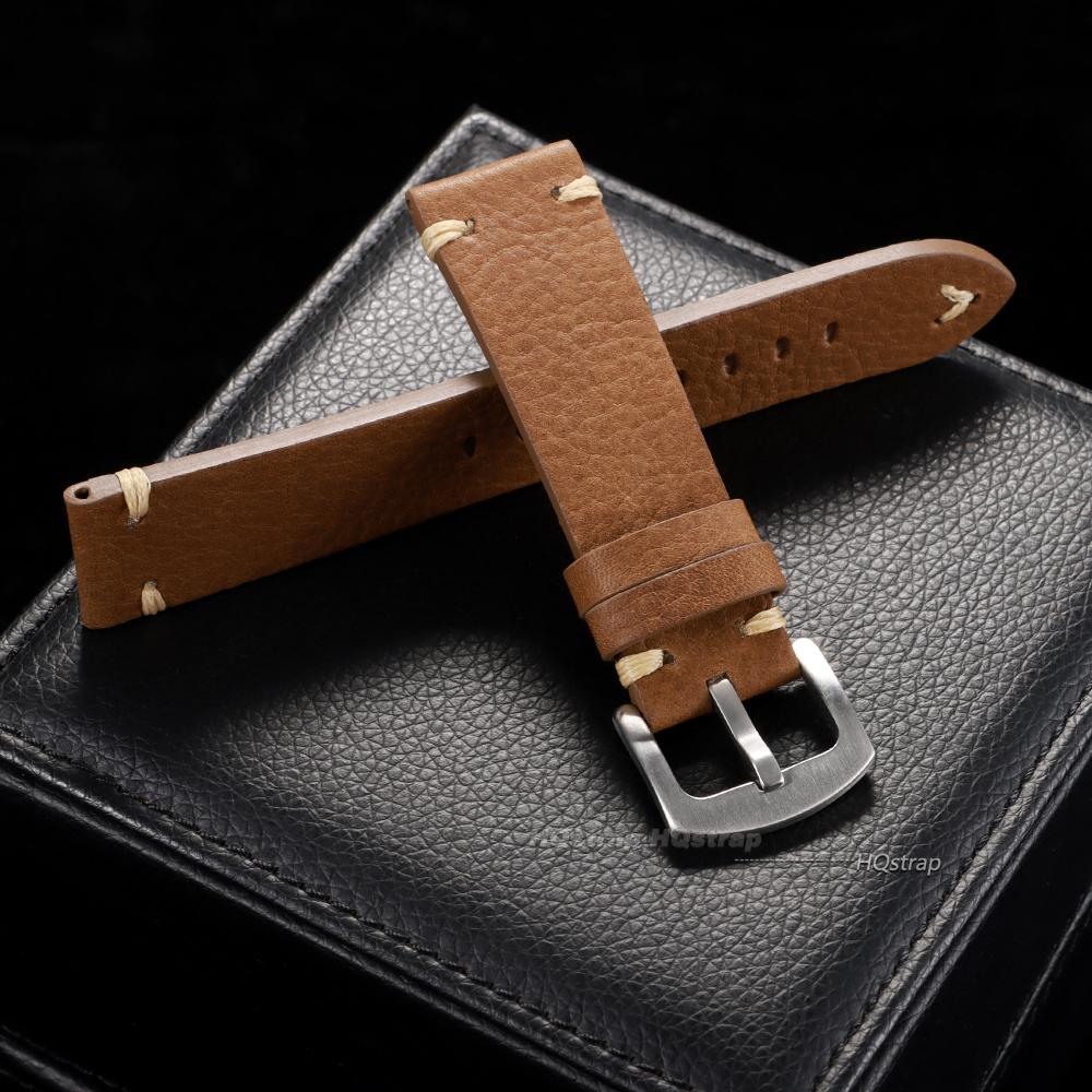 Handmade Cowhide Leather Strap 18mm 20m 22mm Black Brown Leather Bracelet Retro Women Men Watch Accessories for Smart Watch Band