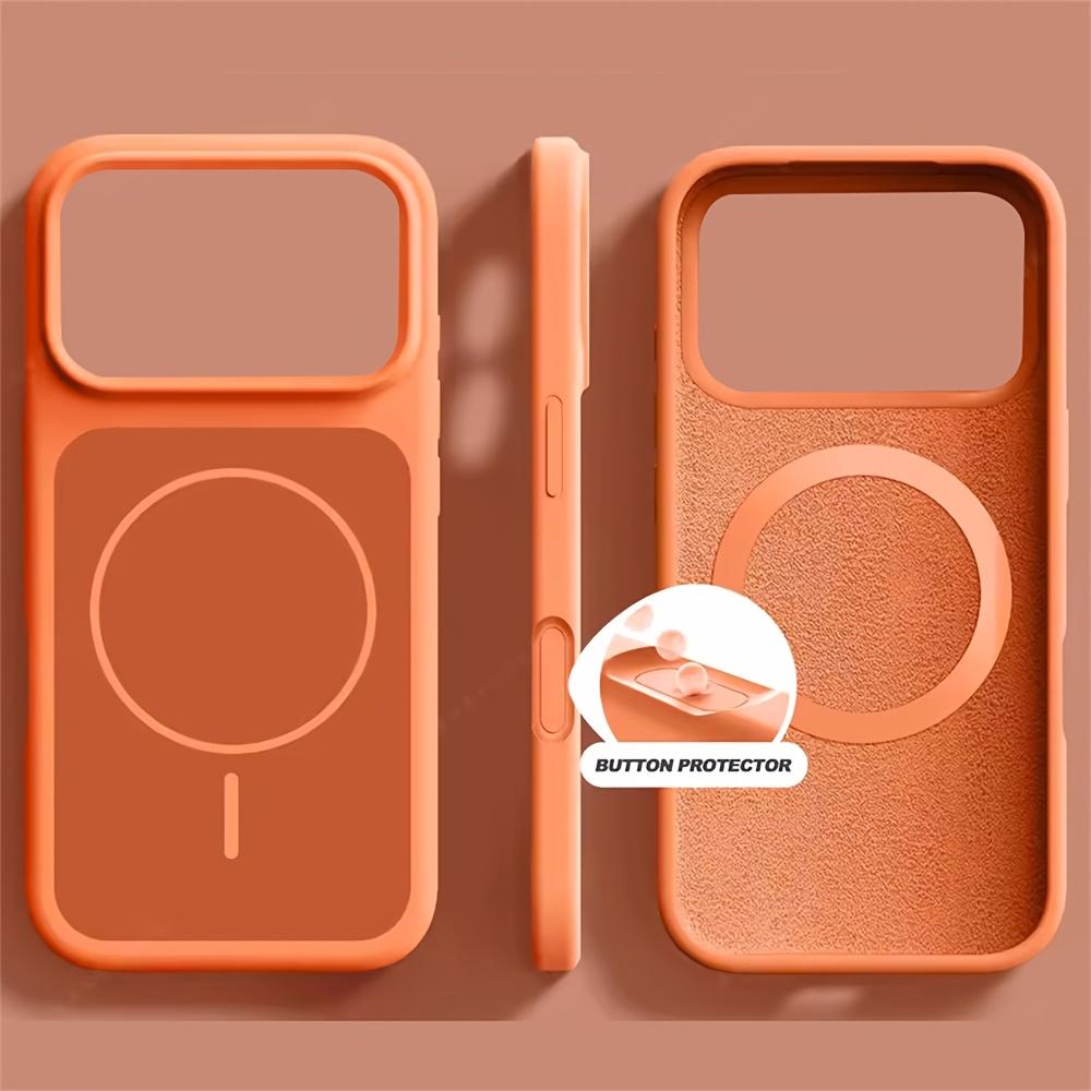 

Original Pure Color Liquid Silicone for Magsafe Case For iPhone 17 16 15 Pro Max Large Window Skin Feeling Shockproof Cover iPhone 15 Pro Max помаранчевий