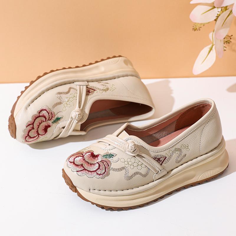 

Fashion GKTINOO Platform Sneakers Women Genuine Leather Shoe Embroidered Round Toe Lace-Up Thick Sole Flats Ladies Shoes Handmade 250