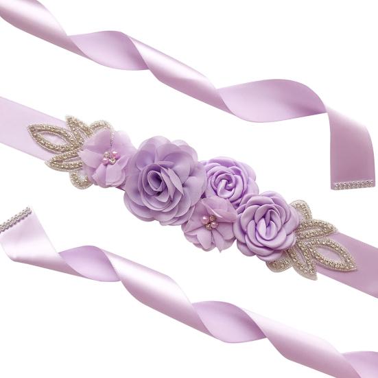 Rose Flower Faux Pearl Rhinestone Women Bride Dress Belt Girdle Waist Band Decor