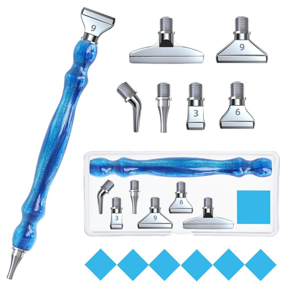 Purple 5D DIY Diamond Pen Set Resin Diamond Painting Tool Point Drill Pen with Thread Multifunctional 6 Metal Pen Heads and Clay
