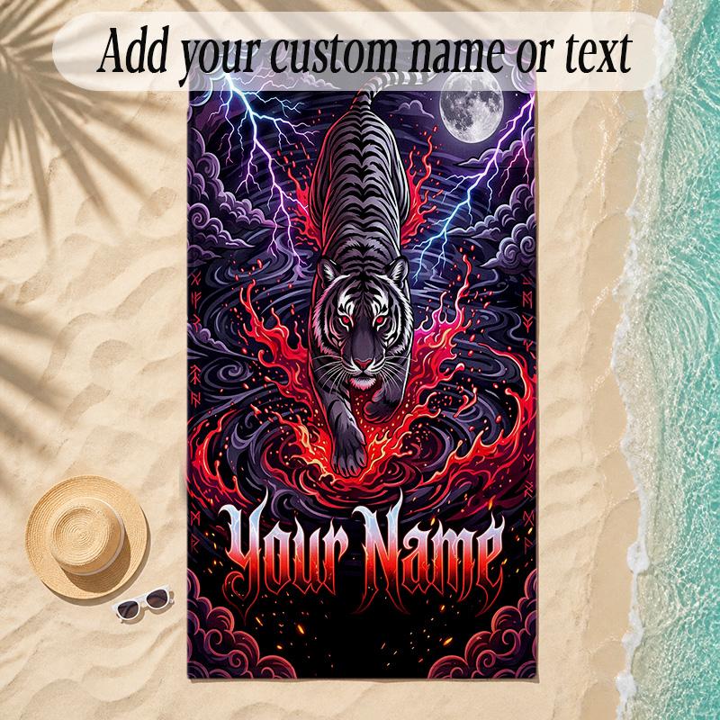 Leopard Theme Soft Beach Towel Personalized Custom Name Text Towel Portable for Beach Pool Travel