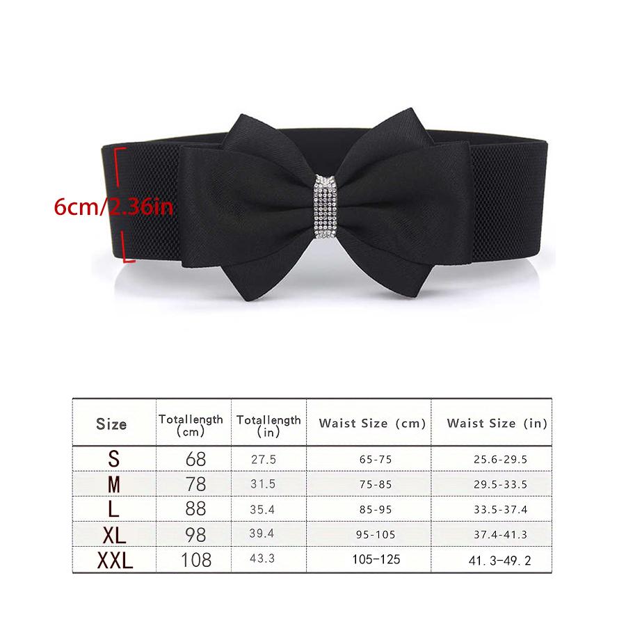 1 Solid Casual Cute Belt Shiny Rhinestone Bow Elastic with Dress Women's Belt