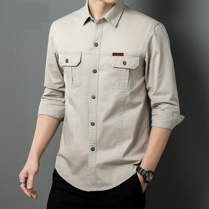 Long-sleeve Shirt for Men, Spring and Autumn, Pure Cotton Casual Jacket, Outdoor Work Shirt, Loose Fit, Plus Size Men's Top, Trendy