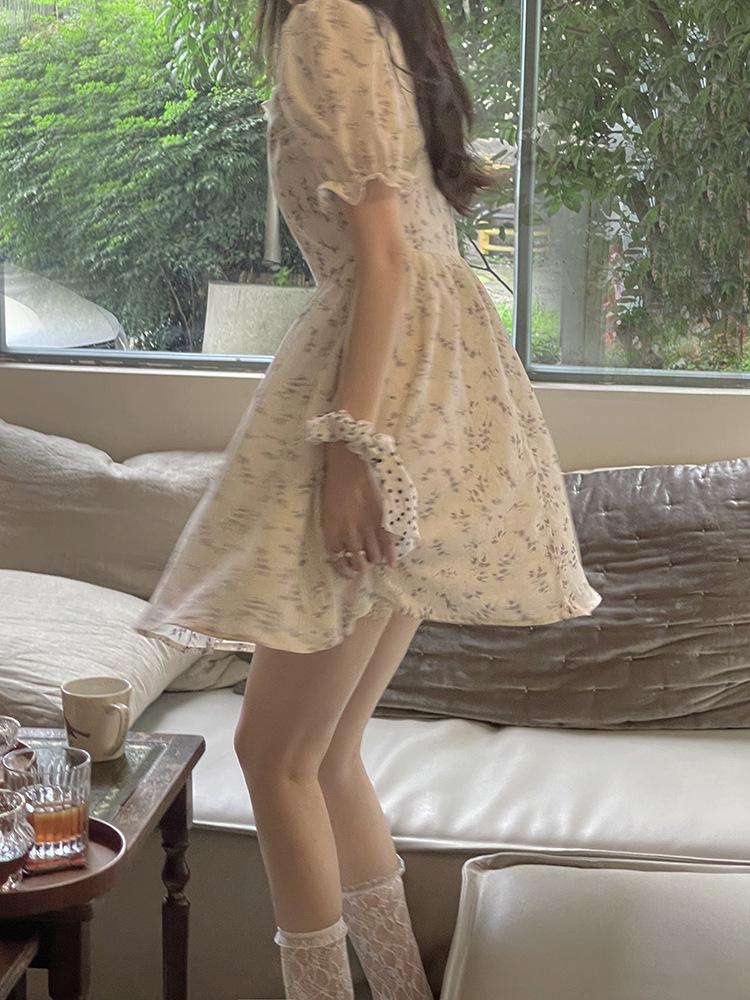 2024 Summer French Floral Puff Sleeve Dress for Women